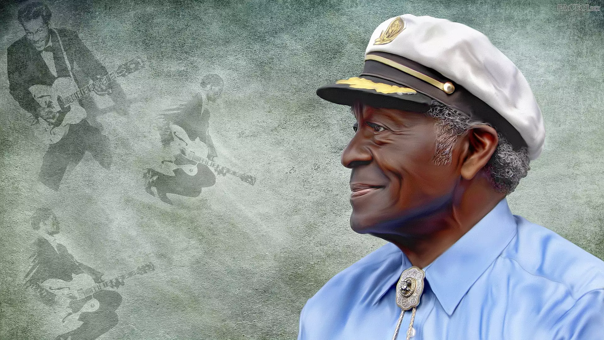 Czapka, Piosenkarz, Grafika, Koszula, Chuck Berry, Niebieska